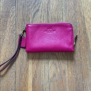 Coach Magenta & Gold Double-Zipper Wristlet